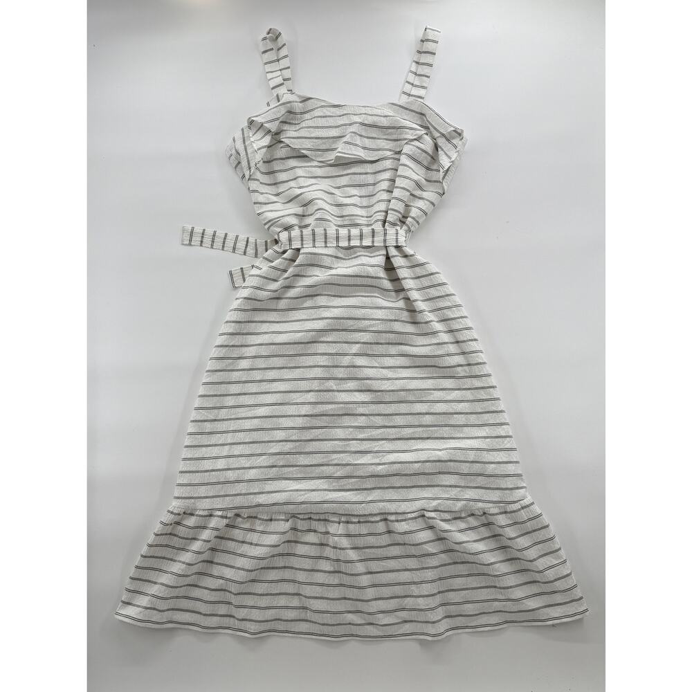 Banana Republic Striped Midi Dress Size 8 NWT Ruffle Hem Belted Sleeveless 46”